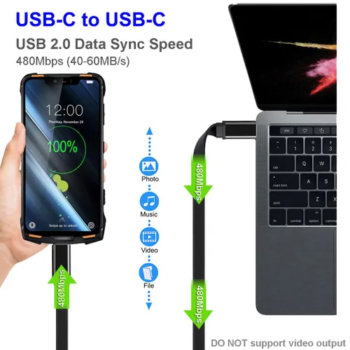 Miniatura 6 de Cable de carga rápida USB-C a USB-C de 100 W compatible con iPhone 16 15 Pro Max, Galaxy S25 S24 S23, Pixel 9 8, cable de punta tipo C de 0.394