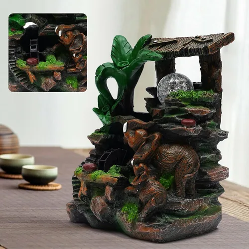 Miniatura 16 de 11.81 pulgadas Fuente de rocalla de mesa para interiores, cascada de bonsái, mini fuente de agua de rocalla con bomba automática y luz LED