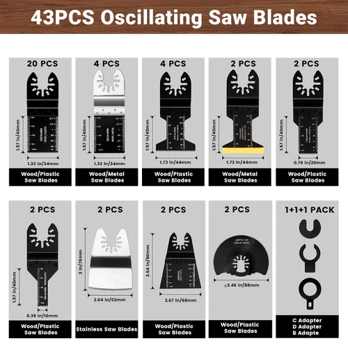 Miniatura 2 de 43 hojas de sierra oscilantes, kit multiherramienta premium para madera/metal/plástico, hojas de sierra de liberación rápida, compatible con Porter