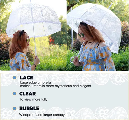 Miniatura 4 de Siepasa Paraguas transparente de burbujas para mujer paraguas de cúpula transparente con mango clásico de gancho para bodas de caballeros y damas