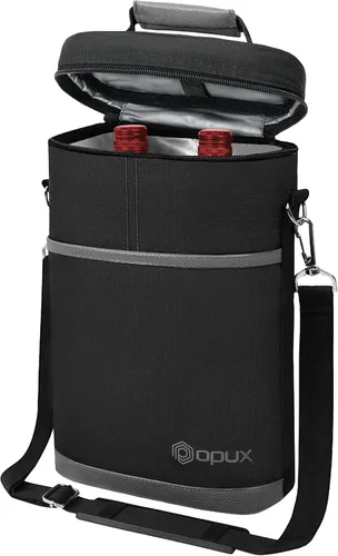 Miniatura 17 de opux - Bolsa de transporte para 2 botellas de vino, bolsa aislada y a prueba de fugas para vino, bolsa de vino para viajes, ideal para picnic, BYOB