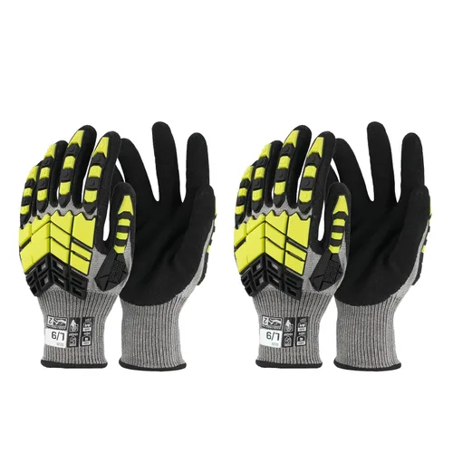 2 pares de guantes de trabajo de seguridad, guantes de impacto para hombres y mujeres, resistentes a los cortes, antideslizantes, con agarre de