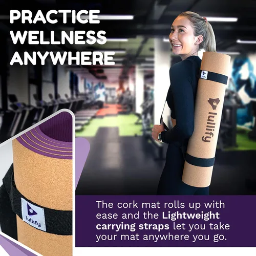 Miniatura 6 de Lullify Esterilla de yoga de corcho premium Antideslizante y construida para durar a través de clases de yoga caliente o ejercicio Biodegradable