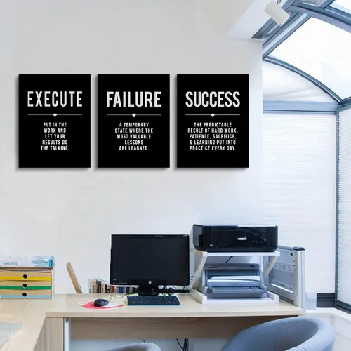 Miniatura 3 de Lienzo enmarcado para pared, con cita de éxito para la oficina, póster motivacional positivo grande negro, juego de 3, definición de fracaso