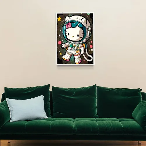 Miniatura 3 de YALKIN Kits de pintura de diamantes 5D para adultos, hazlo tú mismo, astronauta, Hello Kitty, taladro redondo completo (11.8 x 15.7 pulgadas), 16