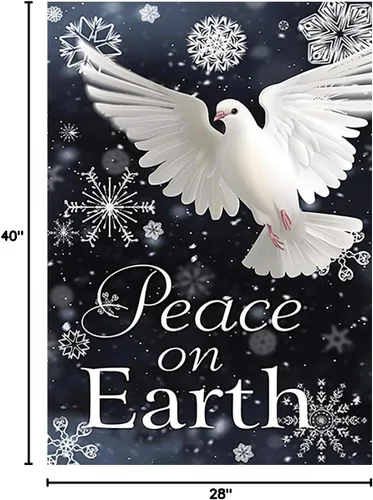 Miniatura 8 de Peace on Earth Paloma decorativa con copos de nieve para casa de invierno, bandera de 28 x 40 pulgadas