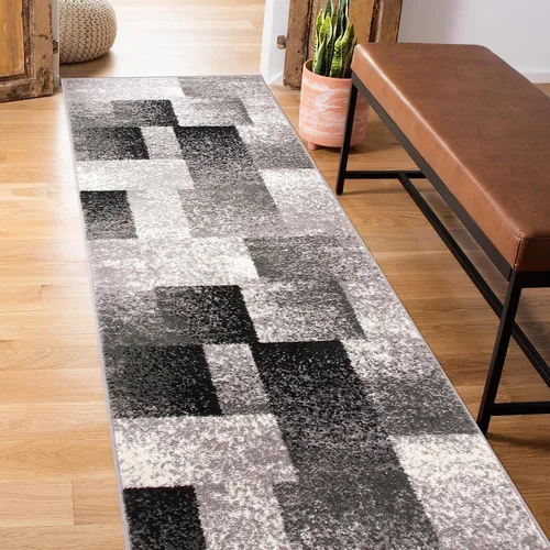 Miniatura 8 de Rugshop - Alfombra de corredor con diseño de cuadros, azul envejecida y moderna, no desprende pelos, para pasillo, entrada y cocina, 2 pies x 7 pies