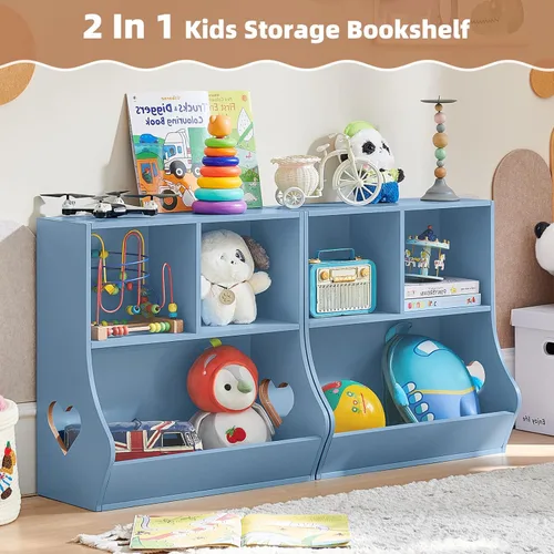 Miniatura 6 de Lerliuo Estantería y organizador de almacenamiento para bebés y niños pequeños, gabinete y librero para niños, estante de madera con 3 Azul