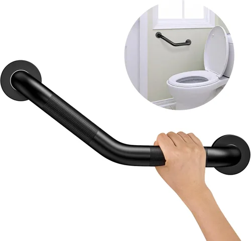 Miniatura 10 de Munzong - Barra de agarre en ángulo de 16 pulgadas, color negro, barra de agarre antideslizante de níquel cepillado para baño, barra de equilibrio