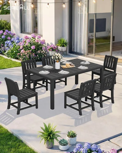 Miniatura 4 de SERWALL Juego de 2 sillas de comedor al aire libre, sillas sin brazos de polietileno de alta densidad para todo tipo de clima, adecuadas para mesa