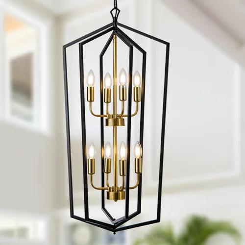 Miniatura 14 de Lanhall Candelabro de Casa de Campo de 4 Luces, Iluminación Colgante Industrial Rústica, Jaula Metálica de Altura Ajustable E26, Luces Colgantes