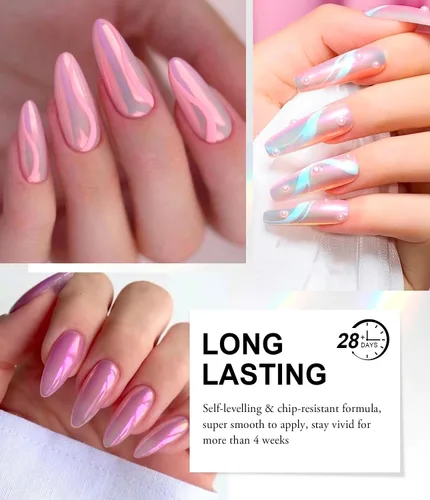 Miniatura 6 de Polvo de uñas cromado y perla, efecto de hadas, polvo de uñas rosa cromado, blanco, perlado aurora, sirena, iridiscente, cromo, polvo, espejo Polvo