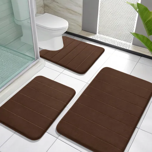 Miniatura 20 de Yimobra Juego de 3 tapetes de baño de espuma viscoelástica con alfombra de inodoro en forma de U, antideslizantes, súper suaves, absorbentes, de Gris
