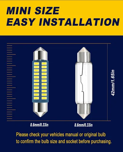 Miniatura 2 de Bombilla LED para auto Serundo Auto 578 de 1.65 pulgadas, bombilla 211-2 y 212-2, 41mm 42mm, 22SMD 3014 chips 6000k blanco súper brillante, para luz