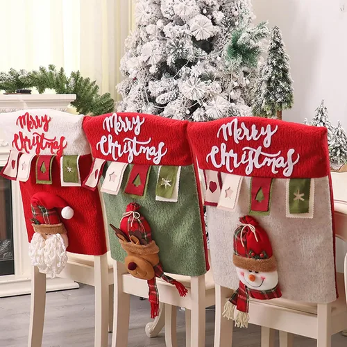 Miniatura 9 de DULRLLY Juego de 4 fundas para sillas de Navidad, diseño de muñeco de nieve, Papá Noel, alce, diseño de dibujos animados, para sillas de cocina, 4