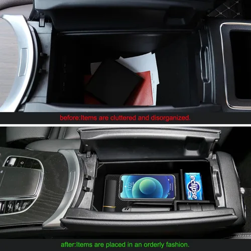 Miniatura 3 de Caja de almacenamiento para apoyabrazos central Compatible con Mercedes Benz Clase C W205 Organizador de consola central 2015-2021, para GLC W253