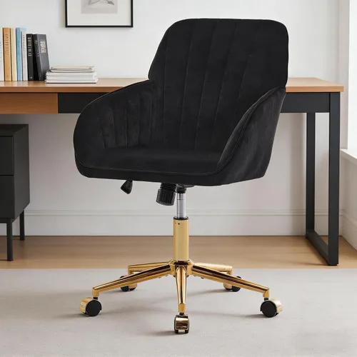 Miniatura 13 de Sillas de escritorio de oficina en casa, cómoda silla de computadora de terciopelo con asiento de respaldo, 300 libras de altura ajustable silla