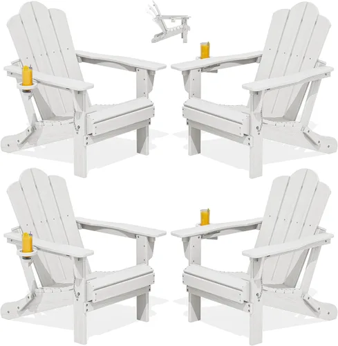 Miniatura 16 de Silla plegable ajustable KINGYES Adirondack, sillas reclinables Adirondack de 3 posiciones con portavasos, Adirondack de HDPE resistente a
