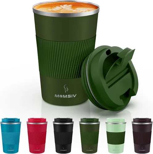 Miniatura 30 de MOMSIV Taza de viaje de 17 onzas, taza de café aislada con tapa a prueba de fugas, vaso reutilizable de doble pared de acero inoxidable al vacío