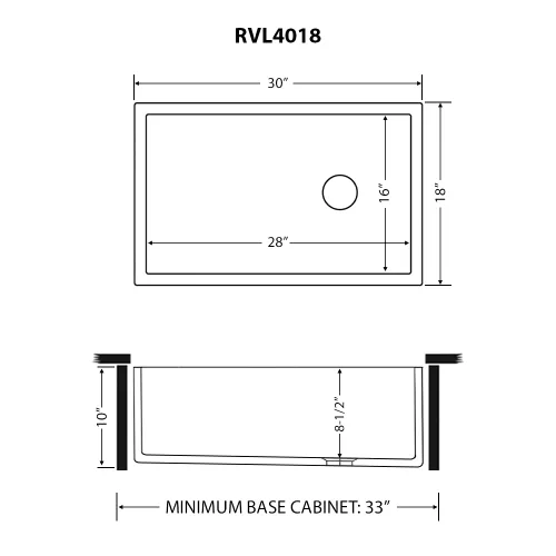 Miniatura 9 de Ruvati RVL4018RBW - Fregadero de cocina de drenaje compensado de arcilla refractaria de 30 pulgadas en blanco y negro
