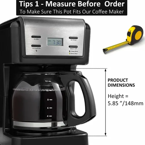 Miniatura 3 de Jarra de repuesto de vidrio de 12 tazas para Mr. Coffee modelo #SK12, SK13, EHX23, JWX31, SJX23, SJX39 (negro, reemplaza PLD12-RB)