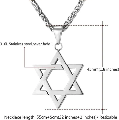 Miniatura 96 de U7 - Collar con Estrella de David para hombres y mujeres, dije hexagonal de acero inoxidable con cruz/piedra de rubí/collares clásicos judíos
