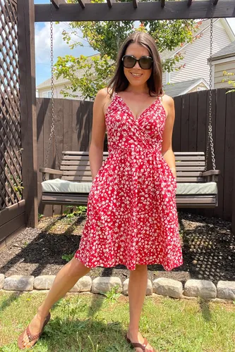 Miniatura 2 de STYLEWORD - Vestido informal de verano para mujer, diseño acampanado, con vuelo y floral, con cuello en V, tirantes delgados y bolsillos, unicolor