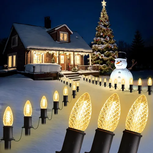 GAGALIFE Luces de Camino de Navidad C9 de 29 Pies para Exteriores - 25 Luces LED con 25 Estacas de Marcador para Sendero, Luces Navideñas C9 de