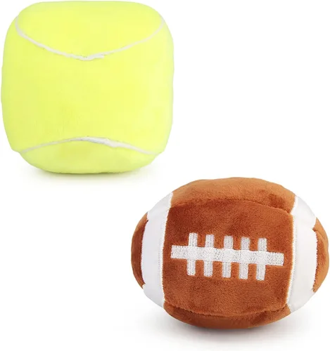 Pelotas interactivas para perros, paquete de 2 pelotas de felpa chirriantes para perros, pelota de tenis, rugby para perros, pelota de juguete para