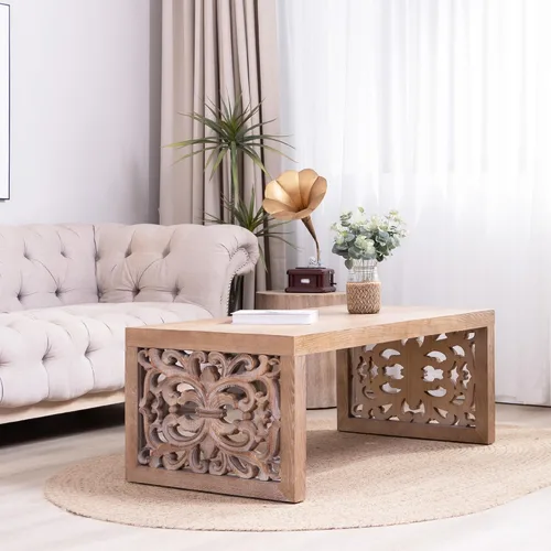 Miniatura 7 de Mesa de centro de madera, 39.37 pulgadas, cuadrada de mediados de siglo, mesa central de madera moderna de madera de fibropanel de densidad media