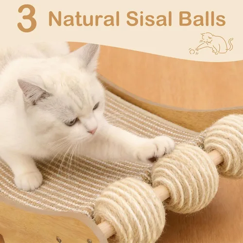 Miniatura 6 de DWCN Hamaca rascador grande 3 en 1 para gatos, almohadilla para rascar con 3 bolas de sisal natural, protector de muebles, regalo para gatos