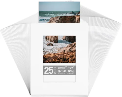 Golden State Art, Paquete de 25 alfombrillas de fotos blancas con tablero de respaldo preadhesivo, incluye 25 bolsas de almacenamiento