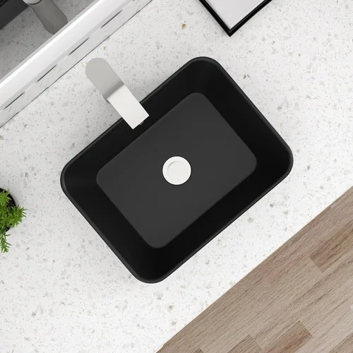Miniatura 4 de Dcolora Lavabo de Recipiente Negro Rectangular de 40,6 x 30,5 cm Negro Mate Lavabo de Baño Rectangular sobre Encimera Cerámica Porcelana Lavadero