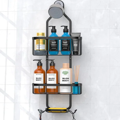 Miniatura 7 de Organizador de ducha colgante, estante de ducha de baño, organizador de baño con jabonera, organizador sobre el cabezal de ducha con ganchos