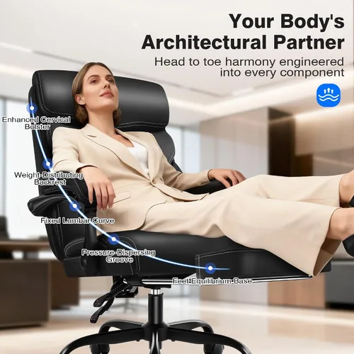 Miniatura 3 de AreShark Silla de oficina, ergonómica y cómoda silla de escritorio para computadora con respaldo alto y reposapiés, silla reclinable ejecutiva Negro