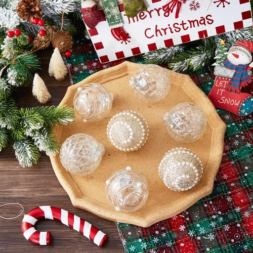 Miniatura 3 de 12 unidades de esferas de Navidad de adorno de 2.76 pulgadas, irrompibles, de plástico transparente, grandes, decoración para árbol de Navidad, Rosa