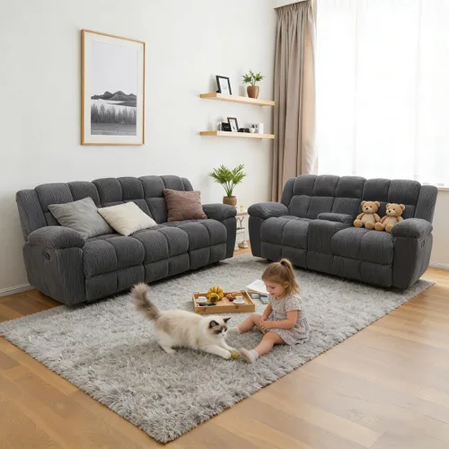 Miniatura 19 de Juego de sofá reclinable manual, juego de sofá reclinable de microfibra, juego de muebles modernos para sala de estar, sofá reclinable para sala