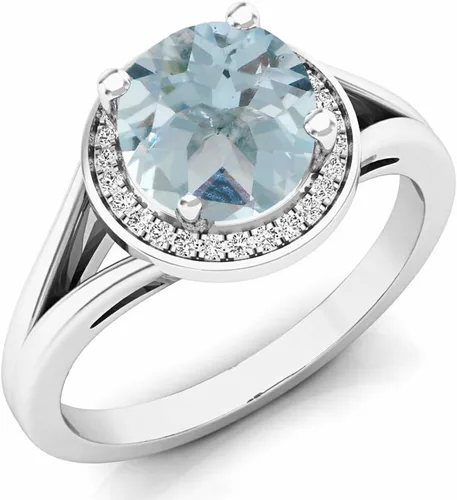 Miniatura 81 de Dazzlingrock Collection Anillo de compromiso redondo de 0.276 in con halo de diamante blanco y vástago dividido para ella en oro macizo de 14