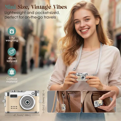 Miniatura 4 de Cámara Digital Mini HOTU, Cámara Llavero 1080P HD con Lente de 2MP, Flash, Grabación de Vídeo, Tarjeta de 32G Incluida, Cámara Retro Portátil