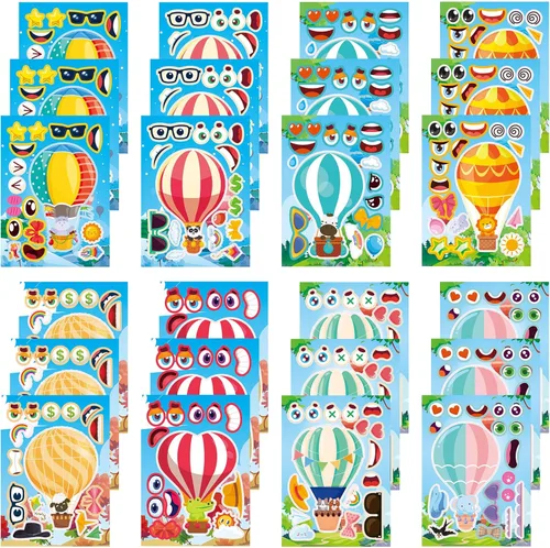 Miniatura 21 de 24 hojas de calcomanías de abeja para hacer una cara, lindos juegos de fiesta de animales, calcomanías para mezclar y combinar, haz tus propias vaca