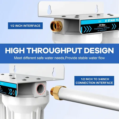 Miniatura 5 de Sistema de filtro de agua doble para RV, sistema de filtración de agua de 4 capas y 2 etapas, elimina sedimentos, cloro, metales pesados, olores