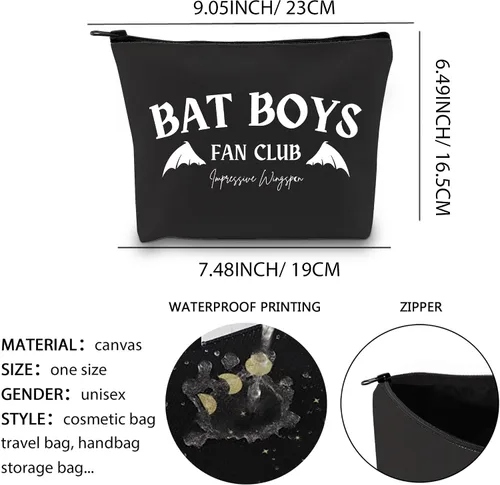 Miniatura 2 de XYANFA Bat Boys Fan Club - Bolsa de maquillaje para amantes de los libros, bolsa con cremallera rosa, BAT BOYS FAN CLUB negro, Moda