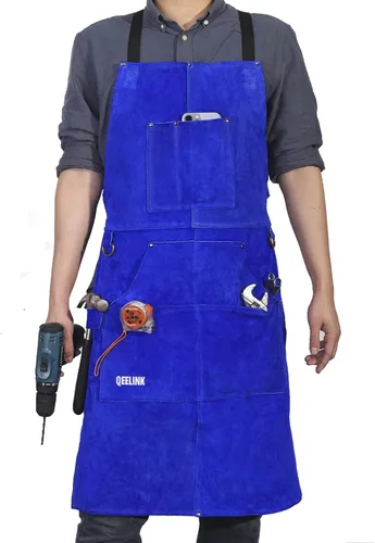 Miniatura 9 de Delantal de trabajo de soldadura de cuero QeeLink con 6 bolsillos para herramientas, delantales de soldador resistentes al calor y a las llamas, 24