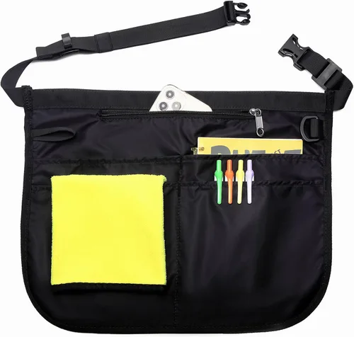 Delantal de servidor impermeable para mujeres con 5 bolsillos, se pone y se quita rápidamente, delantales de camarera, delantal de trabajo para