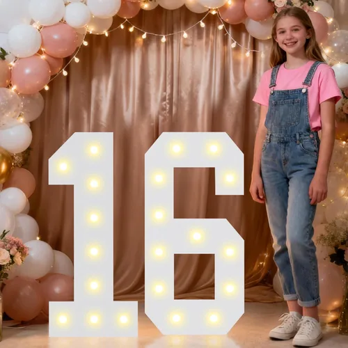 Miniatura 87 de Pooqla Letras y Números Decorativos con Luces LED, Letras y Números de Neón de Plástico Blanco para Decoración de Fiestas, Bodas, Funciona