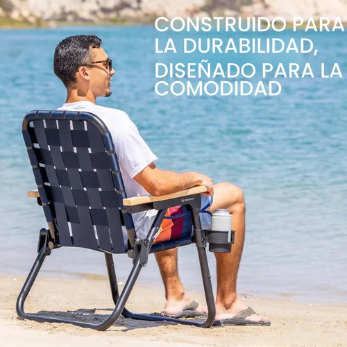 Miniatura 5 de GoSports WOVN - Silla de playa tipo mochila – 9 estilos disponibles – Silla de camping plegable de primera calidad Azul marino