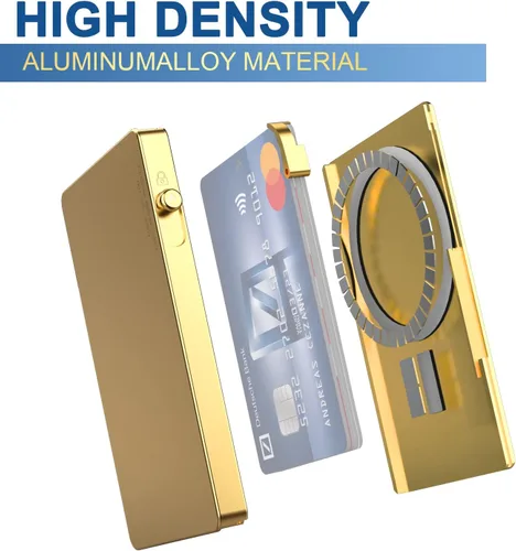 Miniatura 2 de T-MFY Cartera magnética para tarjetero, diseño de bloqueo y bloqueo RFID, soporte delgado de aluminio para tarjetas de bolsillo frontal para hombre