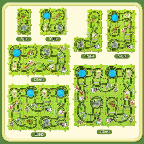 Miniatura 5 de JUKUDAHU Juego de 64 Piezas de Pista de Carreras de Rompecabezas con Coches de Juguete para Niños de 3 4 5 6 Años - Pistas de Rompecabezas