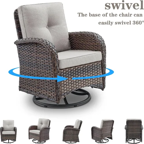 Miniatura 2 de Belord Sillas giratorias de mimbre de polietileno para muebles de patio, asiento giratorio para exteriores con cojines para porche, terraza, balcón