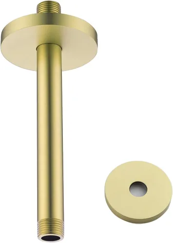 Miniatura 21 de Brazo de ducha montado en el techo de 4 pulgadas, extensión de cabezal de ducha negro mate con escudo único a juego, conexión estándar de 1/2